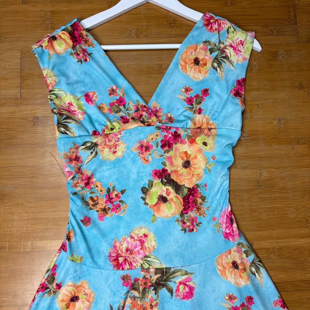 Vintage Ruby Women's Floral Print Fit and Flare V-Neck Dress‎ Sleeveless Size L - Picture 4 of 7